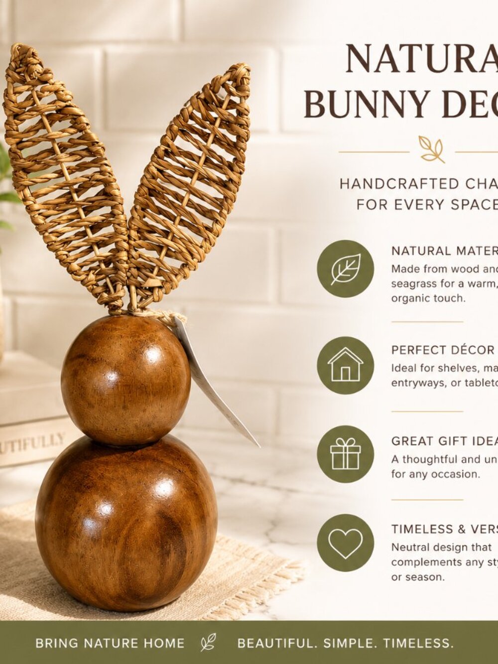 Natural Brown Woven Bunny Decor